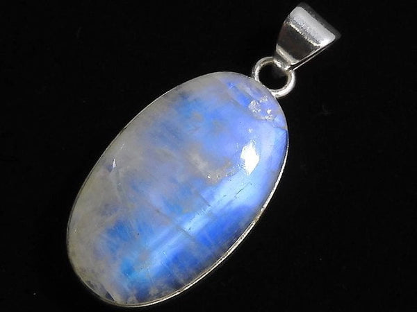 [Video][One of a kind] High Quality Rainbow Moonstone AA++ Pendant Silver925 NO.34