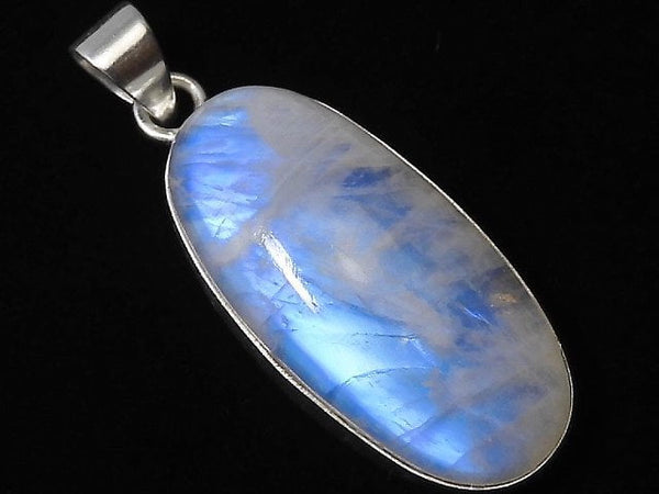 [Video][One of a kind] High Quality Rainbow Moonstone AA++ Pendant Silver925 NO.36