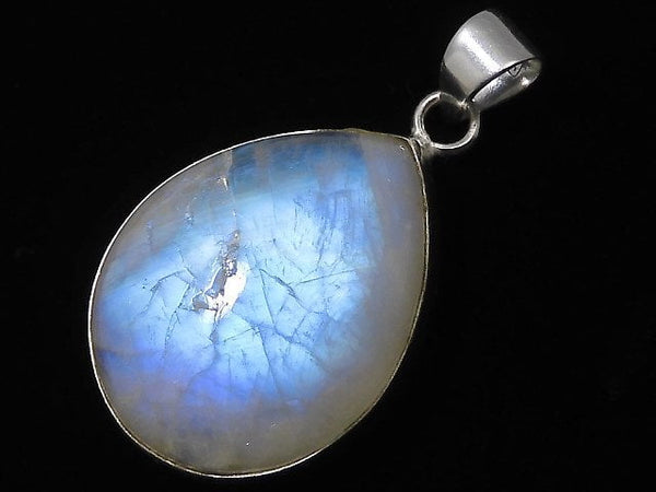 [Video][One of a kind] High Quality Rainbow Moonstone AA++ Pendant Silver925 NO.38