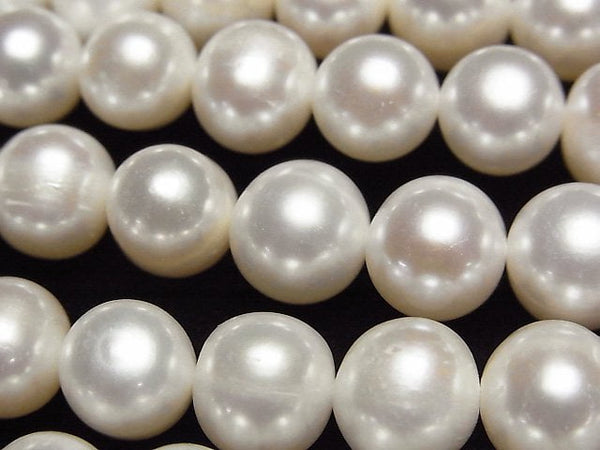 [Video]Fresh Water Pearl AAA- Semi Round 10-11mm White 1strand beads (aprx.15inch/37cm)