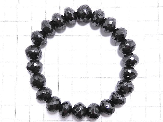 [Video] [One of a kind] [1mm hole] Black Diamond Faceted Button Roundel Bracelet NO.11