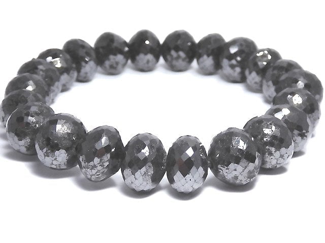 [Video] [One of a kind] [1mm hole] Black Diamond Faceted Button Roundel Bracelet NO.11