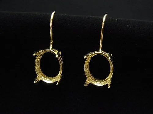[Video]Silver925 Earwire Frame (Prong Setting) Oval Faceted 10x8mm 18KGP 1pair