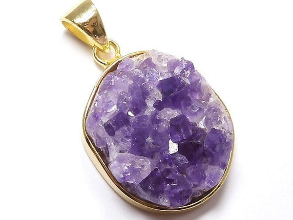 [Video][One of a kind] Amethyst Druzy Pendant 18KGP NO.10