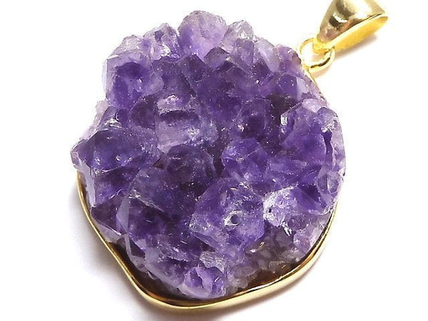 [Video][One of a kind] Amethyst Druzy Pendant 18KGP NO.14
