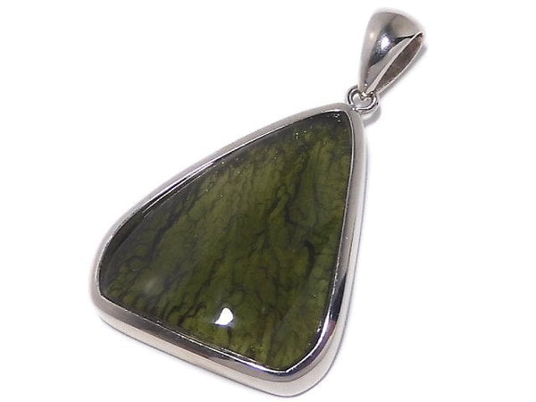 [Video][One of a kind] Moldavite AAA Pendant (one side non-polished) Silver925 NO.101