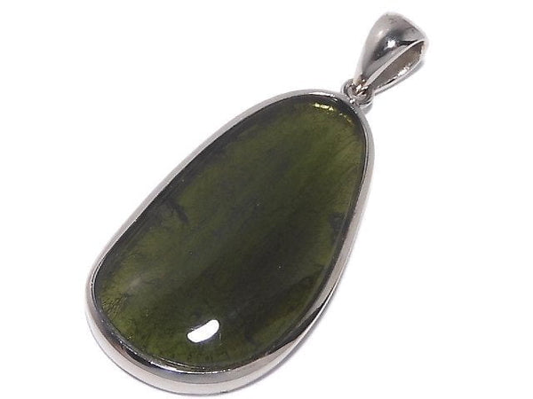 [Video][One of a kind] Moldavite AAA Pendant (one side non-polished) Silver925 NO.102