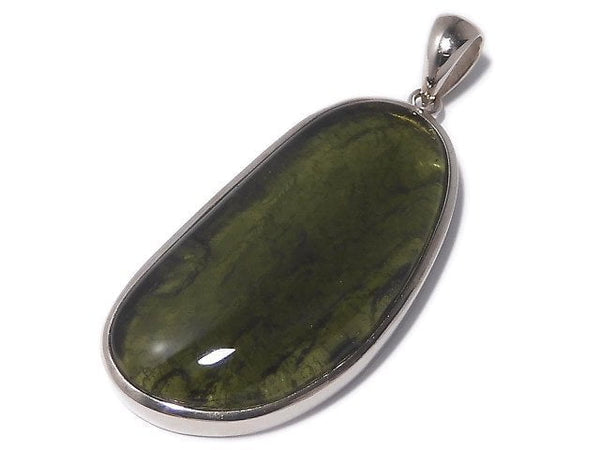 [Video][One of a kind] Moldavite AAA Pendant (one side non-polished) Silver925 NO.110