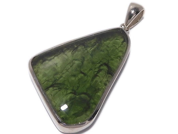 [Video][One of a kind] Moldavite AAA Pendant (One side non-polished) Silver925 NO.4
