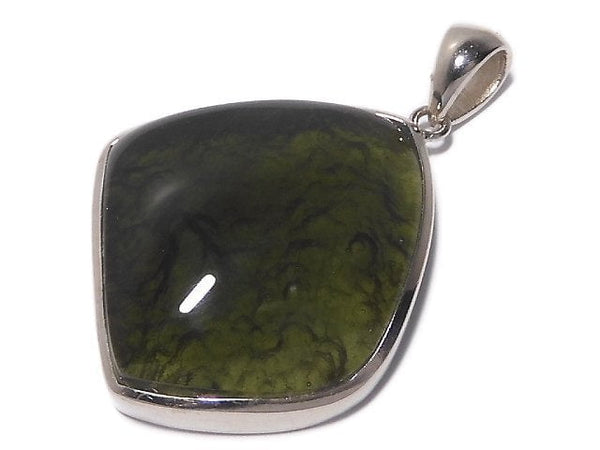 [Video][One of a kind] Moldavite AAA Pendant (one side non-polished) Silver925 NO.5