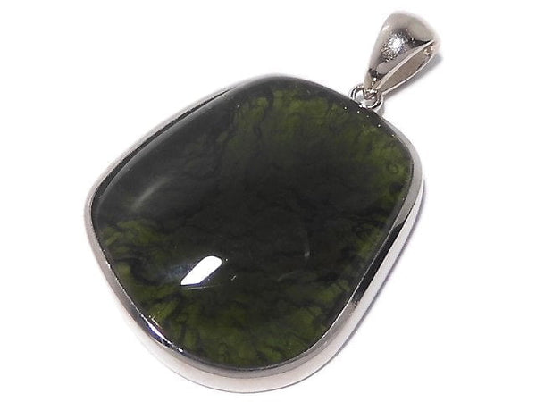 [Video][One of a kind] Moldavite AAA Pendant (one side non-polished) Silver925 NO.6