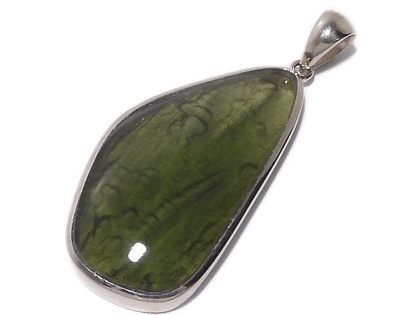 [Video][One of a kind] Moldavite AAA Pendant (One side non-polished) Silver925 NO.7