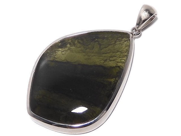 [Video][One of a kind] Moldavite AAA Pendant (One side non-polished) Silver925 NO.9