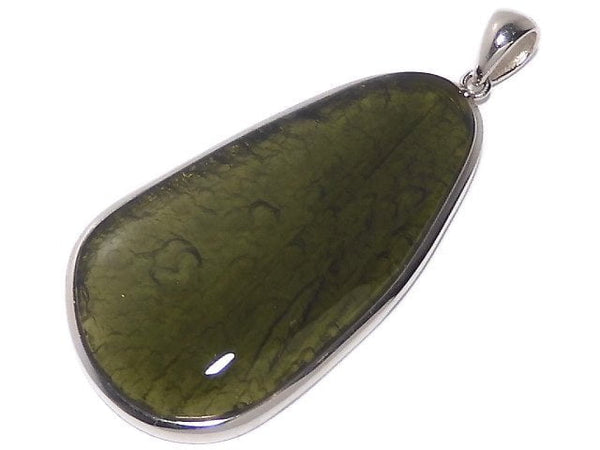 [Video][One of a kind] Moldavite AAA Pendant (one side non-polished) Silver925 NO.10