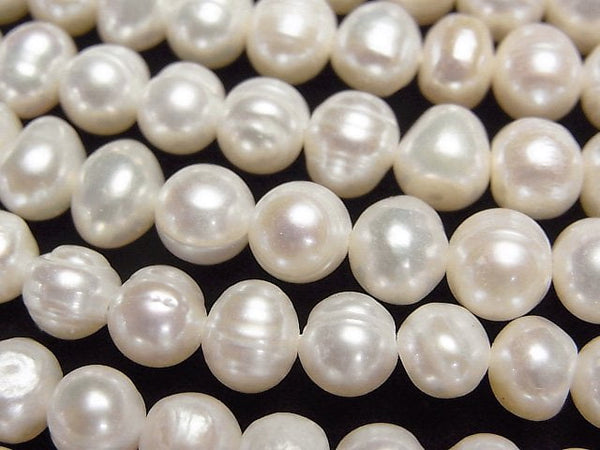 [Video]Fresh Water Pearl AA Potato 6-8mm White 1strand beads (aprx.13inch/33cm)