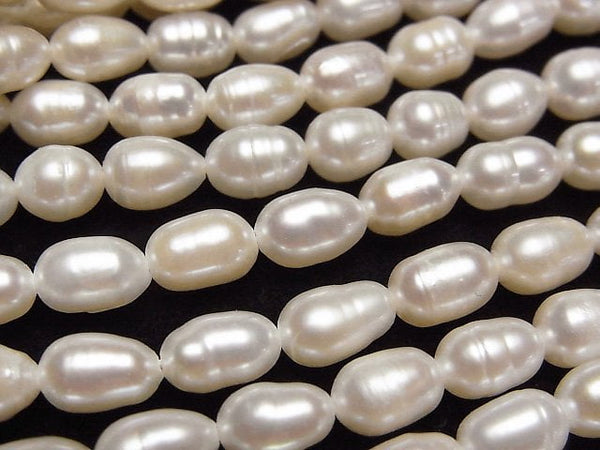 [Video]Fresh Water Pearl AA+ Rice 7x5x5mm White 1strand beads (aprx.13inch/33cm)