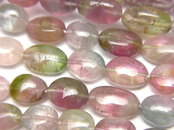 [Video]High Quality Bi-color Tourmaline AAA- Oval -Flat Nugget half or 1strand beads (aprx.13inch/32cm)
