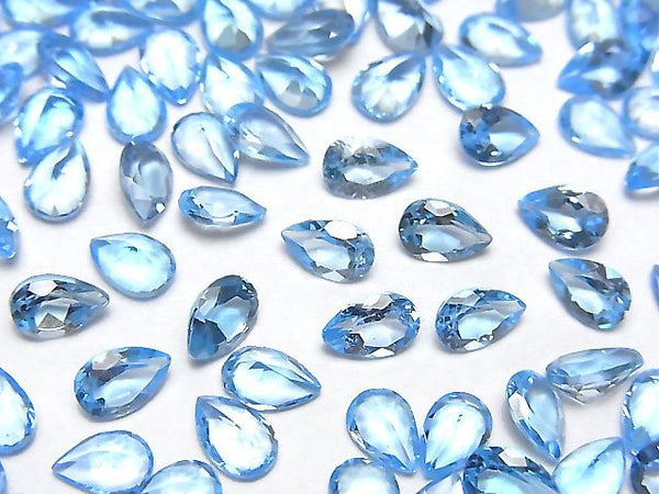 [Video]High Quality Swiss Blue Topaz AAA Loose stone Pear shape Faceted 6x4mm 5pcs