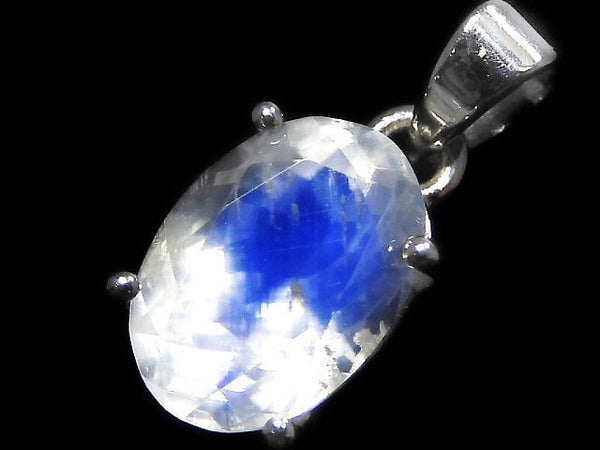 [Video][One of a kind] High Quality Rainbow Moonstone AAA Faceted Pendant Silver925 NO.2