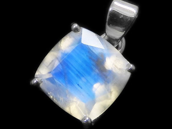 [Video][One of a kind] High Quality Rainbow Moonstone AAA Faceted Pendant Silver925 NO.3