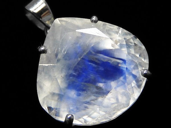 [Video][One of a kind] High Quality Rainbow Moonstone AAA Faceted Pendant Silver925 NO.10