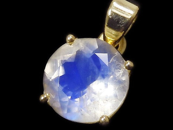 [Video][One of a kind] High Quality Rainbow Moonstone AAA Faceted Pendant 18KGP NO.13