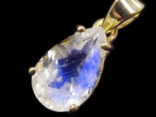 [Video][One of a kind] High Quality Rainbow Moonstone AAA Faceted Pendant 18KGP NO.17