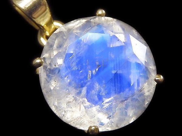 [Video][One of a kind] High Quality Rainbow Moonstone AAA Faceted Pendant 18KGP NO.19
