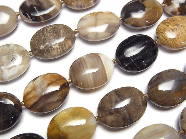 [Video] Wood Opalite (Wood Opal) Oval half or 1strand beads (aprx.14inch/34cm)
