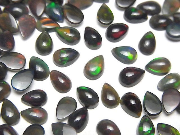 [Video] High Quality Black Opal AAA Pear shape Cabochon 6x4mm 5pcs