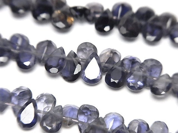 [Video]High Quality Iolite AAA- Pear shape Faceted [Dark color] half or 1strand beads (aprx.7inch/18cm)