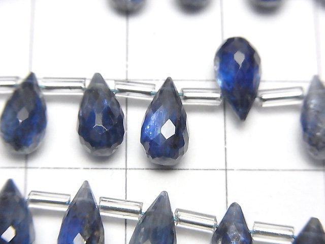 [Video]High Quality Kyanite AA++ Drop Faceted Briolette [Dark color] half or 1strand beads (aprx.6inch/16cm)