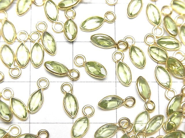 [Video]High Quality Peridot AAA- Bezel Setting Marquise Faceted 7x3.5mm 18KGP 5pcs