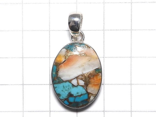 [Video][One of a kind] Oyster Copper Turquoise AAA Pendant Silver925 NO.22