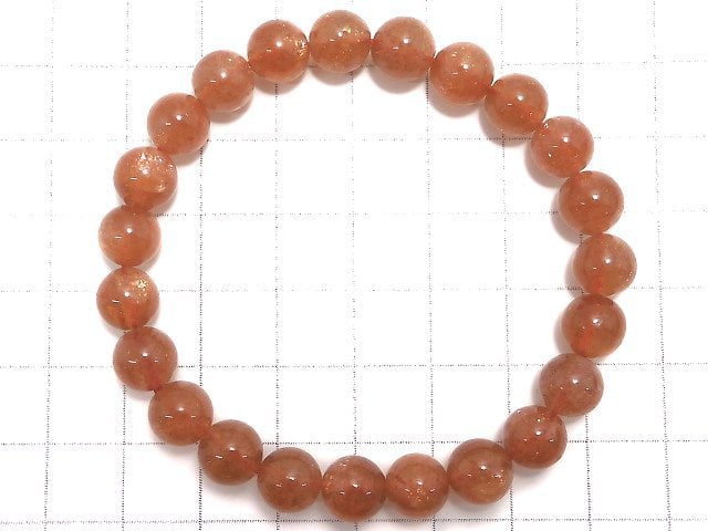[Video][One of a kind] High Quality Sunstone AAA+ Round 8mm Bracelet NO.104