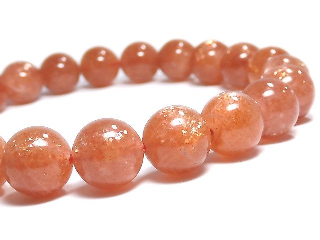 [Video][One of a kind] High Quality Sunstone AAA+ Round 8.5mm Bracelet NO.109