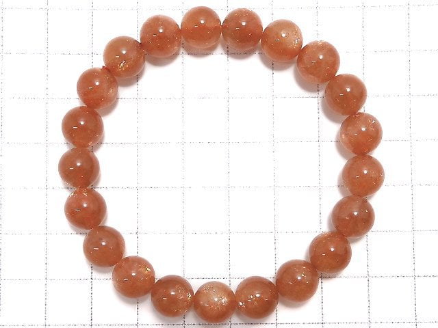 [Video][One of a kind] High Quality Sunstone AAA+ Round 9mm Bracelet NO.110