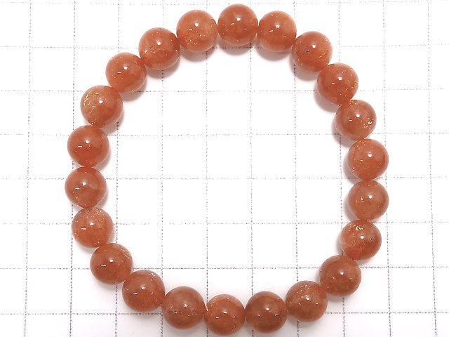 [Video][One of a kind] High Quality Sunstone AAA+ Round 9mm Bracelet NO.112