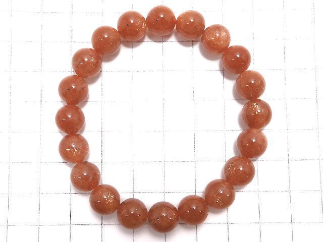 [Video][One of a kind] High Quality Sunstone AAA+ Round 9.5mm Bracelet NO.113