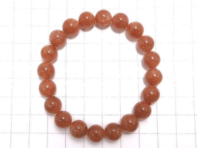 [Video][One of a kind] High Quality Sunstone AAA+ Round 9.5mm Bracelet NO.114