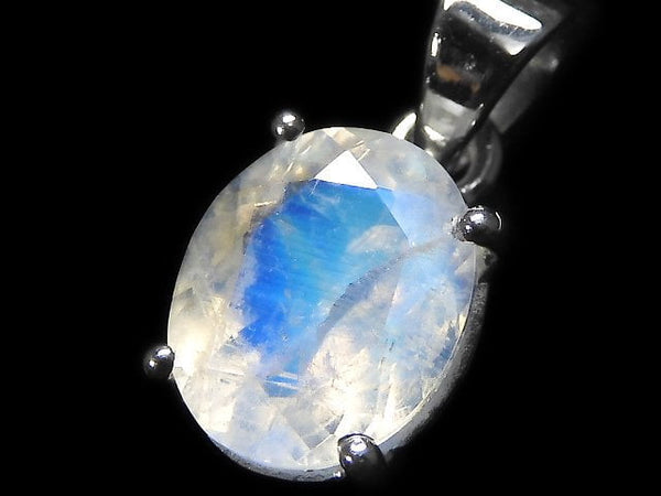 [Video][One of a kind] High Quality Rainbow Moonstone AAA Faceted Pendant Silver925 NO.21
