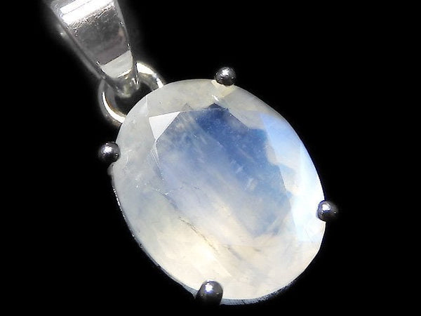 [Video][One of a kind] High Quality Rainbow Moonstone AAA Faceted Pendant Silver925 NO.23