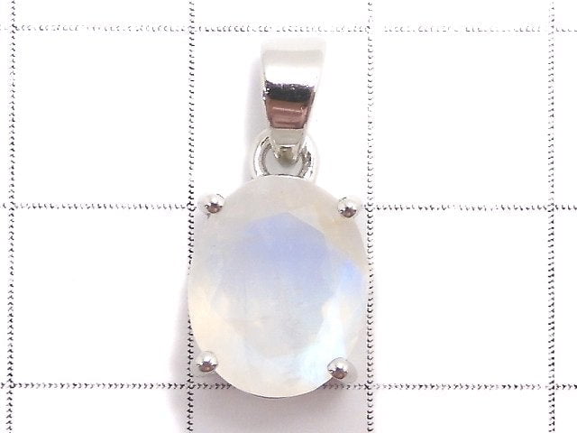 [Video][One of a kind] High Quality Rainbow Moonstone AAA Faceted Pendant Silver925 NO.23
