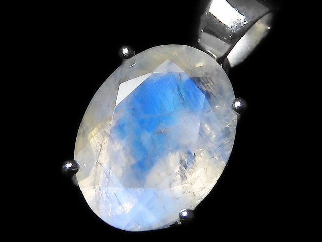 [Video][One of a kind] High Quality Rainbow Moonstone AAA Faceted Pendant Silver925 NO.25