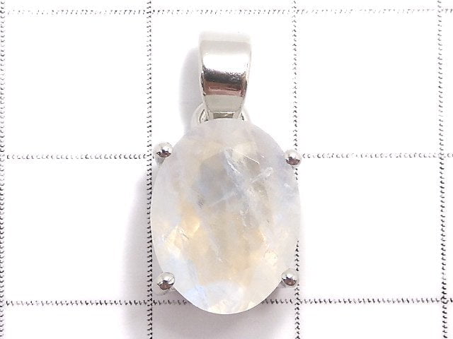 [Video][One of a kind] High Quality Rainbow Moonstone AAA Faceted Pendant Silver925 NO.25