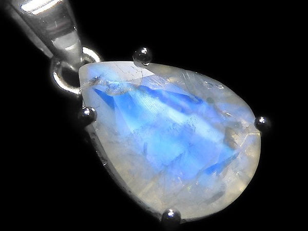 [Video][One of a kind] High Quality Rainbow Moonstone AAA Faceted Pendant Silver925 NO.26