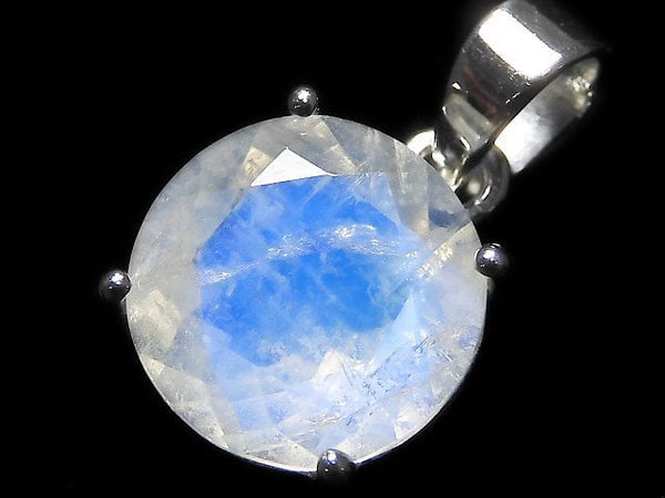 [Video][One of a kind] High Quality Rainbow Moonstone AAA Faceted Pendant Silver925 NO.27