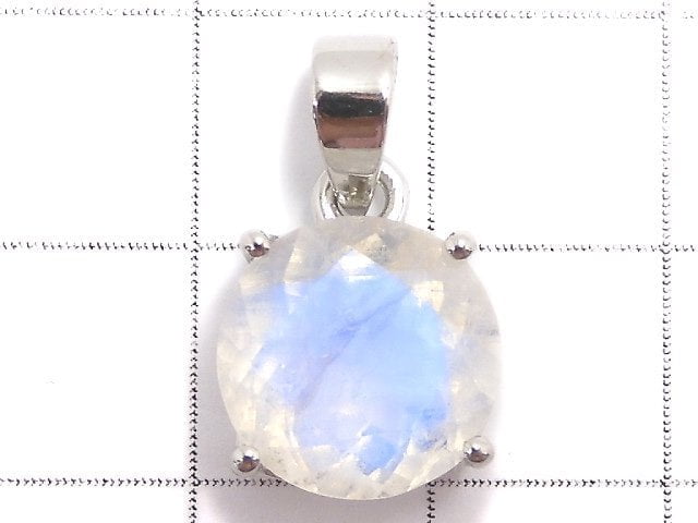 [Video][One of a kind] High Quality Rainbow Moonstone AAA Faceted Pendant Silver925 NO.27
