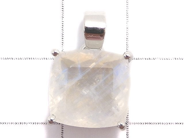 [Video][One of a kind] High Quality Rainbow Moonstone AAA Faceted Pendant Silver925 NO.28