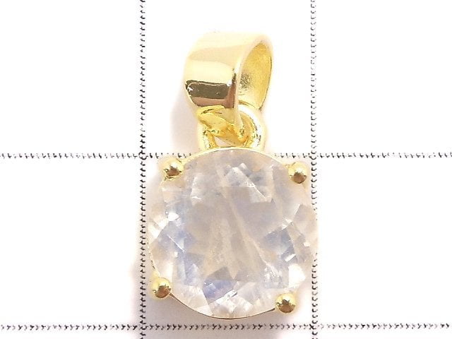 [Video][One of a kind] High Quality Rainbow Moonstone AAA Faceted Pendant 18KGP NO.31